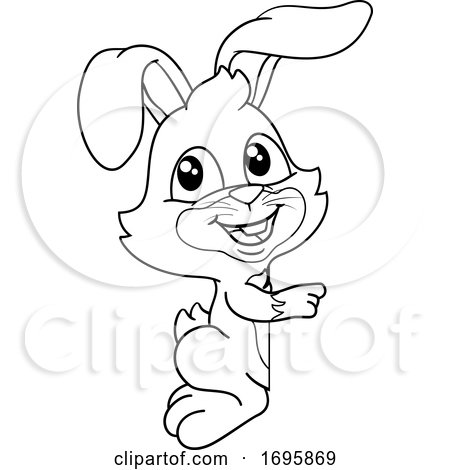 Easter Bunny Rabbit Peeking Pointing Sign Cartoon by AtStockIllustration