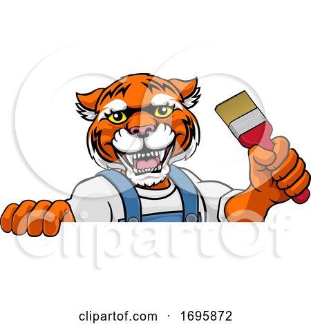 Tiger Painter Decorator Holding Paintbrush by AtStockIllustration