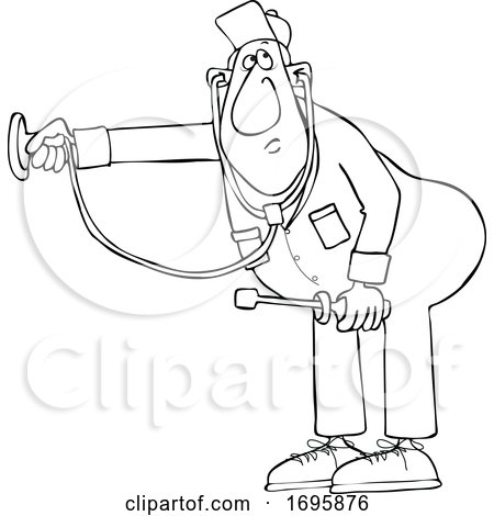 Cartoon Black and White HVAC Worker Holding a Stethoscope by djart