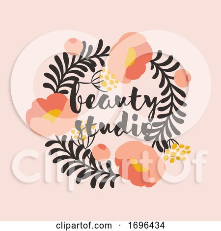 Vector Logo Design Template in Simple Style of Floral Frame with Coral Color Peony and Copy Space for Text. Elegant Emblem for Fashion Boutique, Beauty Studio or Jewelry Salon by elena