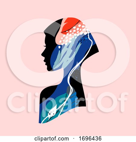Vector Illustration in Trendy Modern Artistic Style of Beautiful Female Face Silhouette in Profile with Creative Abstract Pattern. Elegant Emblem for Makeup Artist, Beauty Clinic or Hair Salon by elena