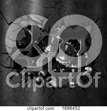 3D Cracked Grunge Metal Background with Cogs and Gears by KJ Pargeter