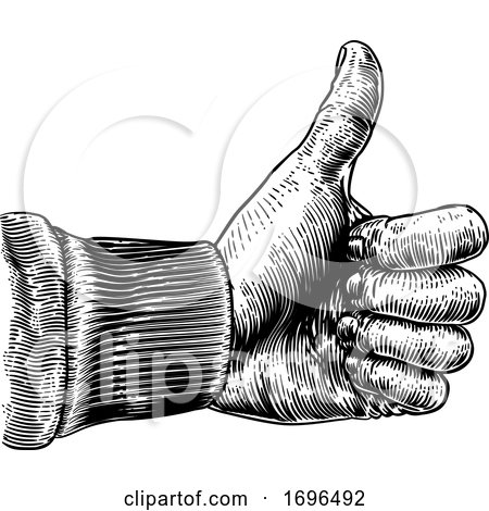Hand Thumb up Sign Vintage Retro Woodcut by AtStockIllustration