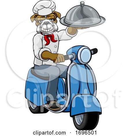 Bulldog Chef Scooter Delivery Mascot by AtStockIllustration