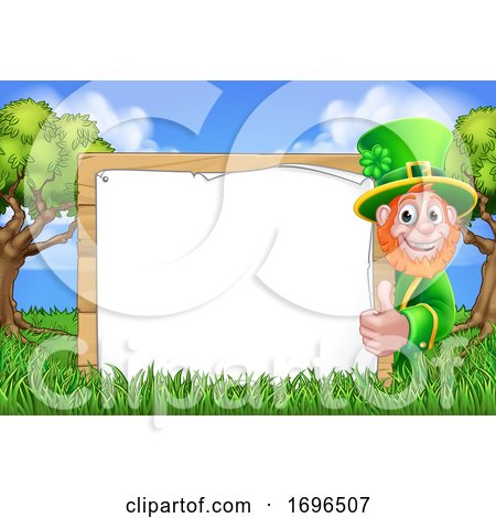 Leprechaun St Patricks Day Sign Cartoon Scene by AtStockIllustration