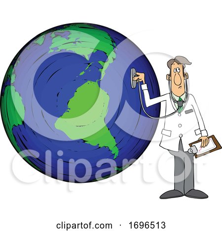 Cartoon Male Doctor Using a Stethoscope on a Globe by djart