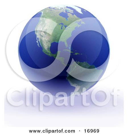 Environmental Clipart Illustration Image of North and South American Continents on the Planet Earth, Surrounded by Blue Oceans by Leo Blanchette