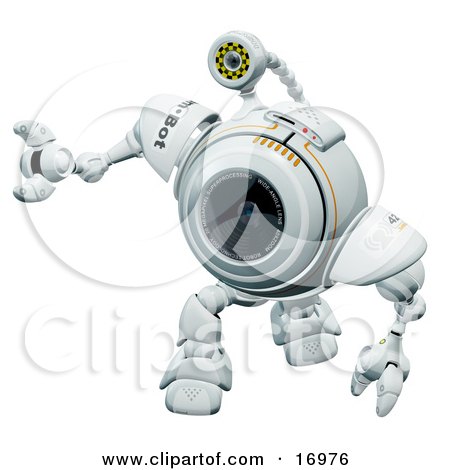Technology Clipart Illustration Image of a Webcam Robot Curiously Looking Upwards And Tilting His Head by Leo Blanchette