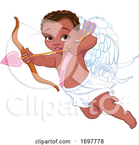 Flying Black Baby Cupid Aiming an Arrow by Pushkin