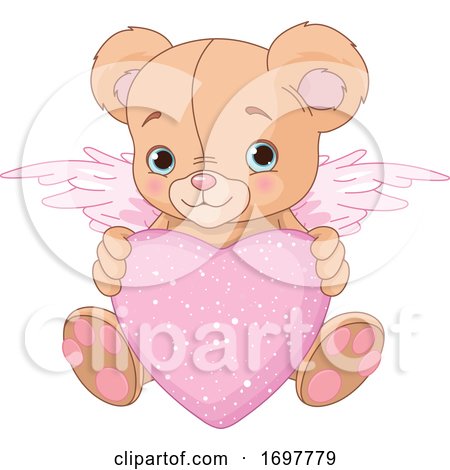 Cute Teddy Bear Cupid Holding a Valentine Heart by Pushkin
