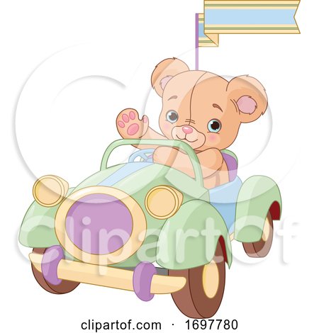 Cute Teddy Bear Driving a Car by Pushkin
