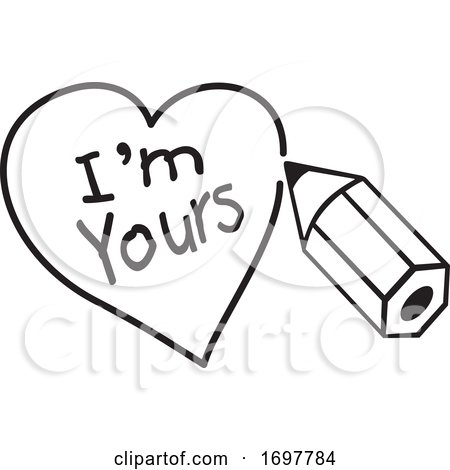 Black and White Pencil Drawing a Heart Around Im Yours Text by Johnny Sajem