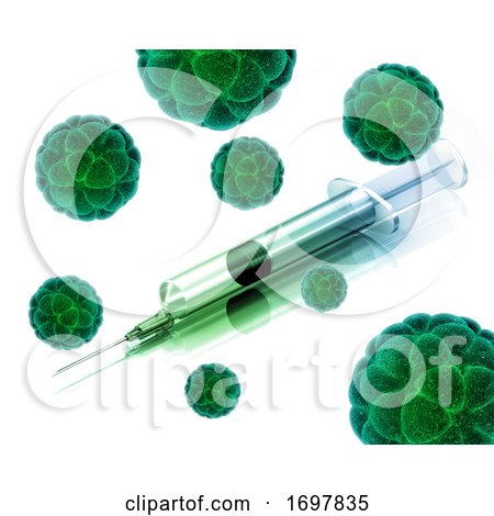 3D Medical Background with Abstract Virus Cells and Syringe by KJ Pargeter
