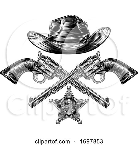 Cowboy Hat with Sheriff Star with Crossed Pistols by AtStockIllustration