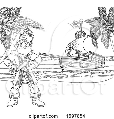 Pirate Captain Ship Cartoon Coloring Background by AtStockIllustration