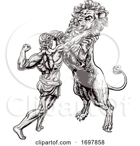 Hercules Fighting the Nemean Lion by AtStockIllustration