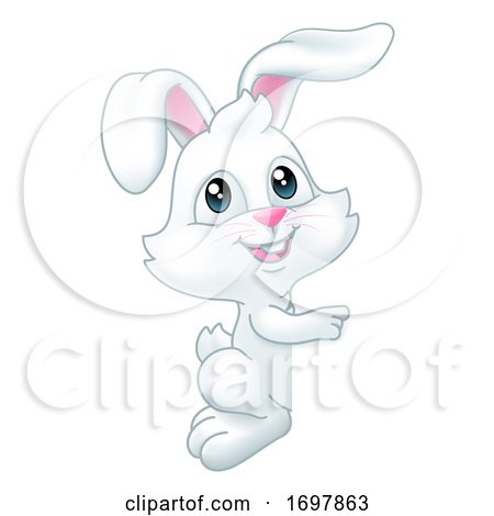 Easter Bunny Rabbit Peeking Pointing Sign Cartoon by AtStockIllustration