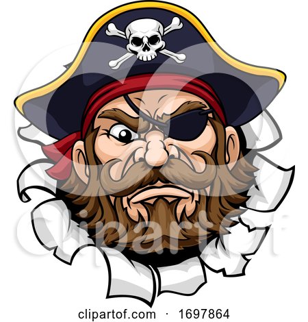 Pirate Captain Cartoon Mascot Tearing Background by AtStockIllustration