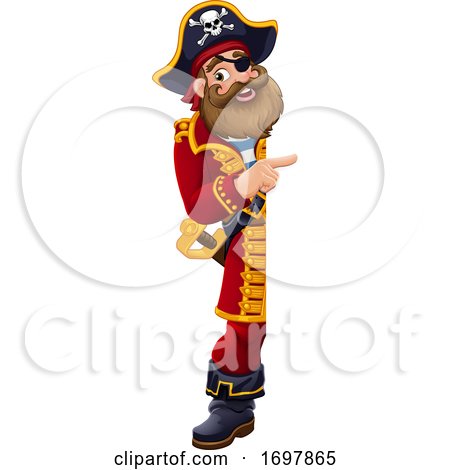 Pirate Cartoon Captain Peeking Pointing Sign by AtStockIllustration