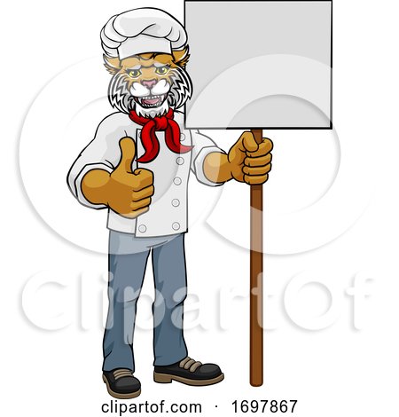 Wildcat Chef Cartoon Restaurant Mascot Sign by AtStockIllustration