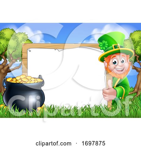 St Patricks Day Leprechaun Sign Cartoon Scene by AtStockIllustration