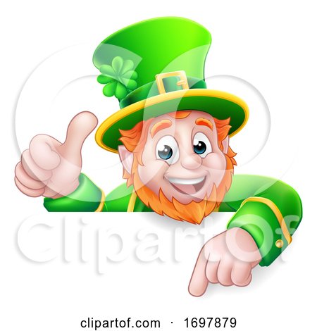 Leprechaun St Patricks Day Cartoon Pointing Sign by AtStockIllustration