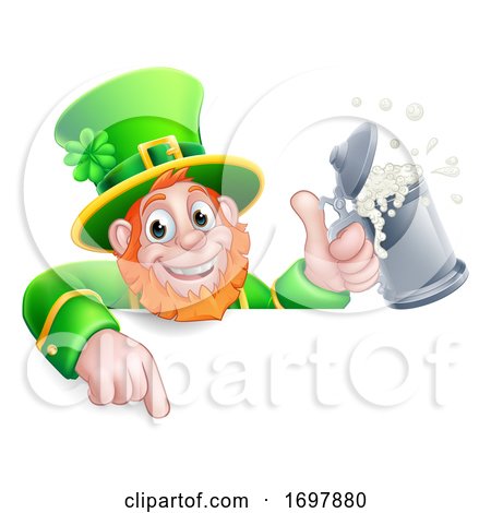 Leprechaun St Patricks Day Pointing Drink Cartoon by AtStockIllustration