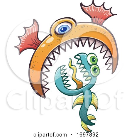Cartoon One Eyed Sea Monster Eating Another Creature by Zooco