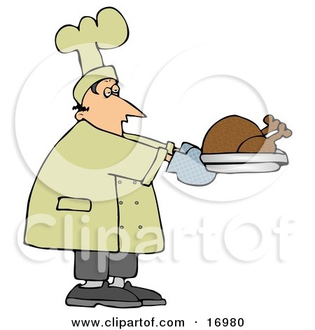 People Clipart Illustration Image of a Male Caucasian Chef Carrying A Cooked Turkey On A Tray And Trying Not To Fall Asleep While Working by djart