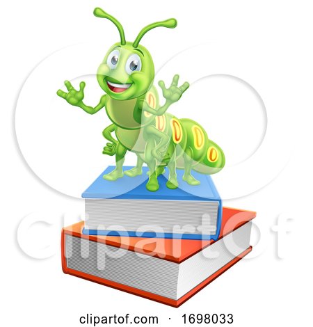 Bookworm Caterpillar Worm on Book Stack by AtStockIllustration