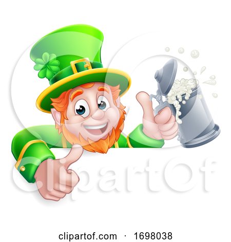 Leprechaun St Patricks Day Cartoon Drink Sign by AtStockIllustration