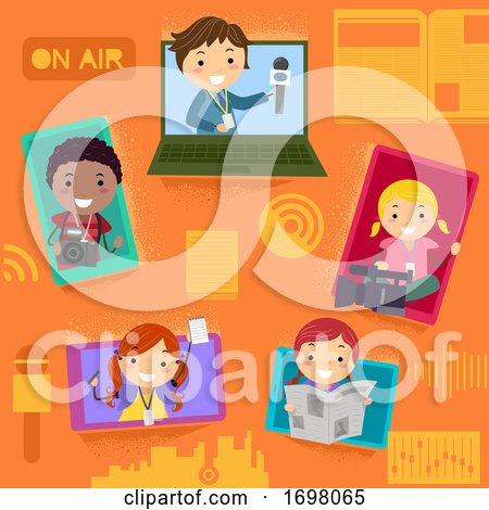 Stickman Kids Broadcasting Gadgets Illustration by BNP Design Studio