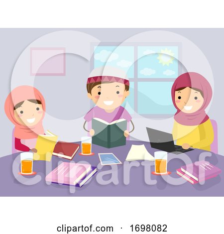 Stickman Kids Siblings Muslim Study Illustration by BNP Design Studio