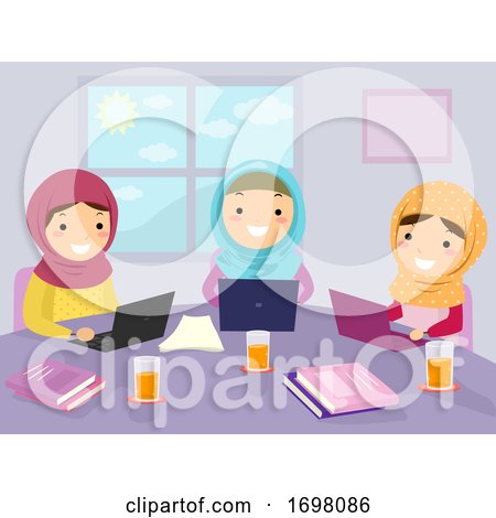 Stickman Kids Girls Muslim Group Study Laptop by BNP Design Studio