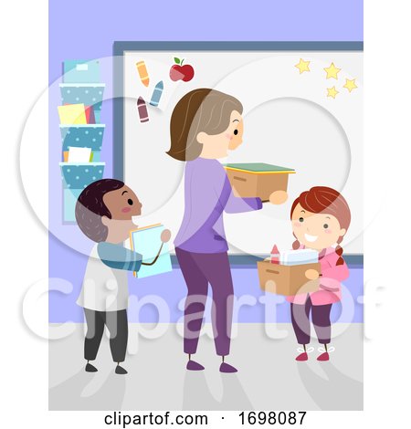 Stickman Kids Assist Teacher Carry Illustration by BNP Design Studio