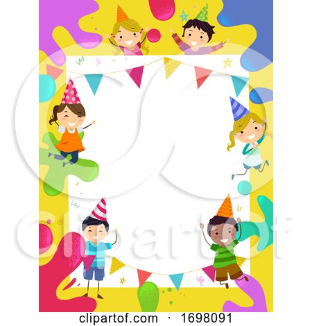 Stickman Kids Party Hats Splat Colors Illustration by BNP Design Studio