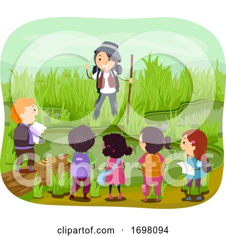 Stickman Kids Girl Wetland Explore Illustration by BNP Design Studio