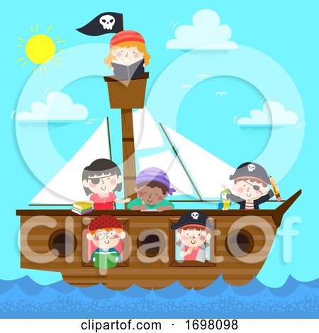 Kids Pirate Ship Study Books Illustration by BNP Design Studio