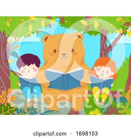 Kids Bear Read Book Trees Illustration by BNP Design Studio