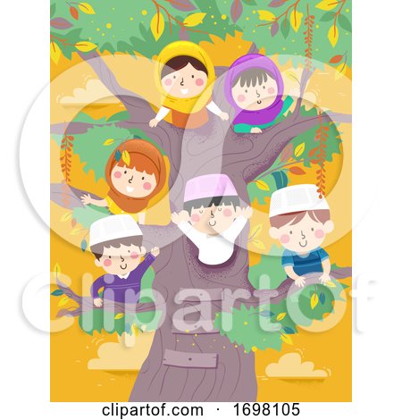 Kids Muslim Tree Waving Illustration by BNP Design Studio
