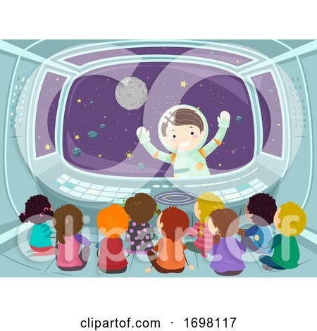 Stickman Kids Observe Space Window Astronaut by BNP Design Studio