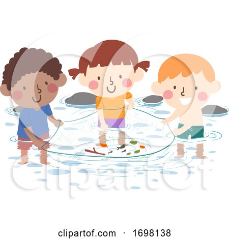 Kids Stream Water Catch Fish Illustration by BNP Design Studio