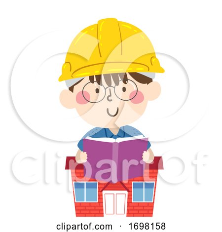 Kid Boy Hard Hat House Read Book Illustration by BNP Design Studio