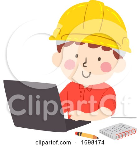 Kid Boy Construction Engineer Laptop Illustration by BNP Design Studio