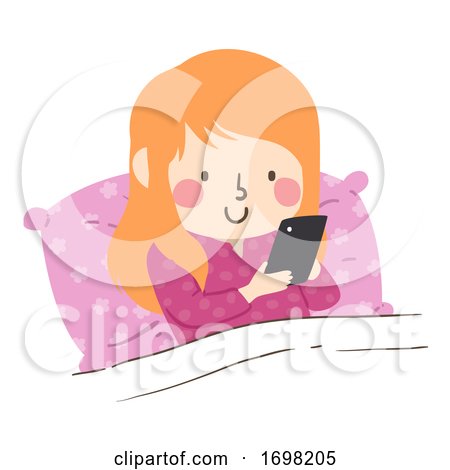 Kid Girl Bed Cell Phone Illustration by BNP Design Studio