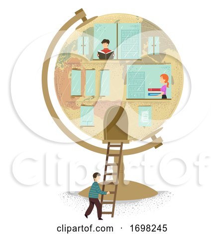 Miniature People Globe Building Illustration by BNP Design Studio