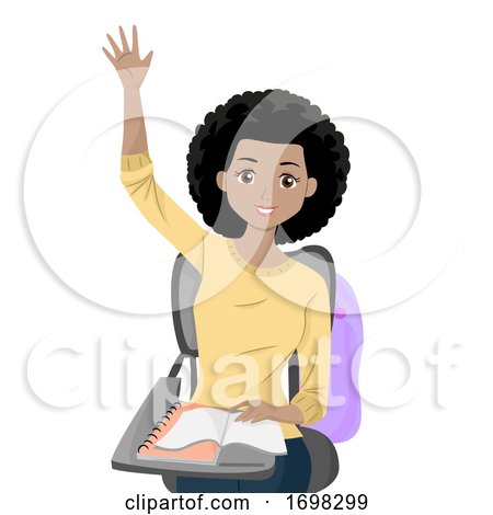 Teen Girl African Raise Hand Class Illustration by BNP Design Studio