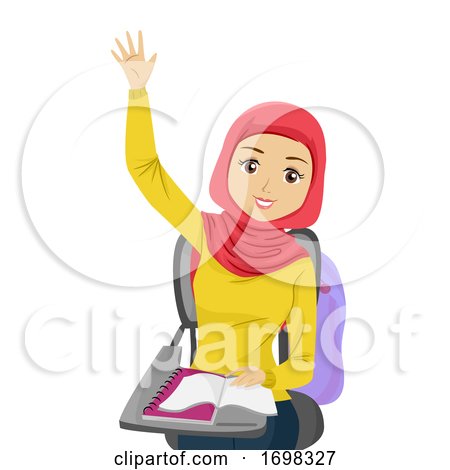 Teen Girl Muslim Raise Hands Class Illustration by BNP Design Studio