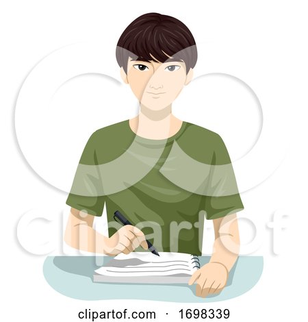 Teen Boy Asian Write Notes Illustration by BNP Design Studio