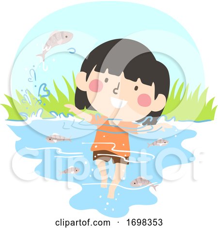 Kid Girl Wetland Animal Fish Illustration by BNP Design Studio